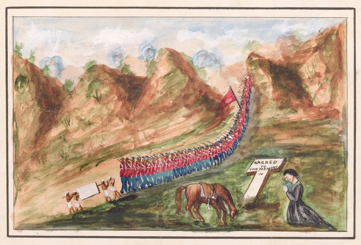 Een colonne soldaten die door de Bolan Pass trekt door Unknown