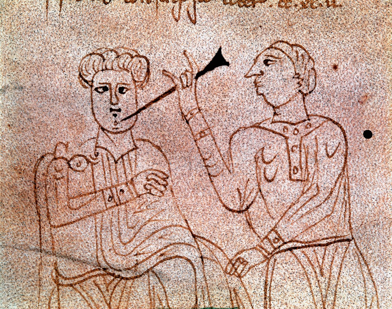 Een tandarts opereert een miniatuurpatiënt uit het manuscript 