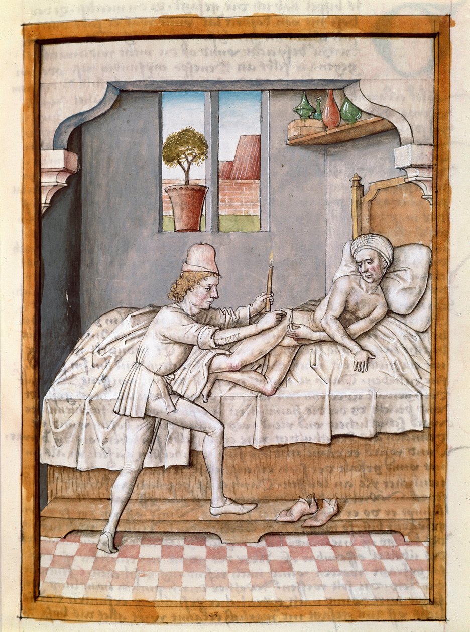 Een dokter behandelt een patiënt door Unknown artist