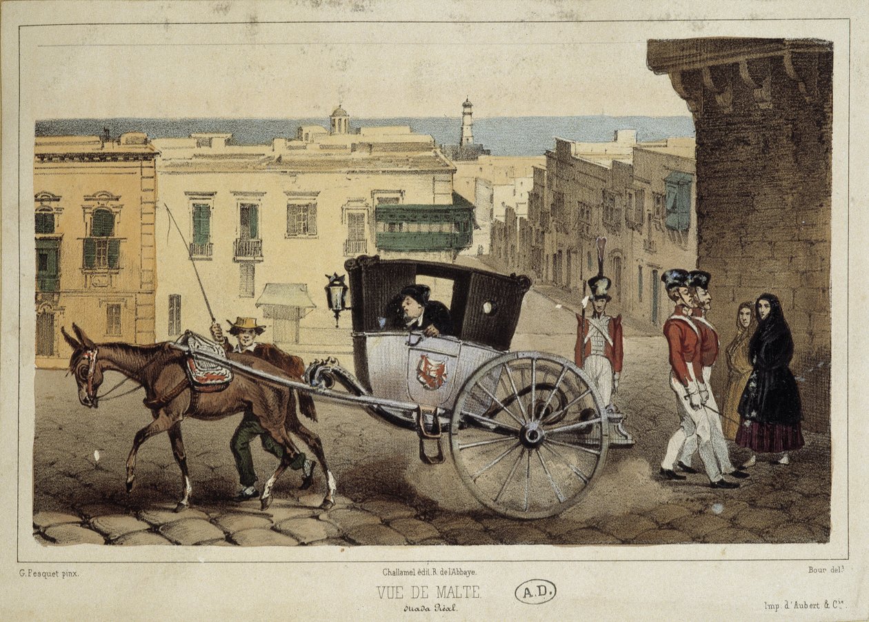 Een opstopping in de straten van Malta - gravure door Unknown artist