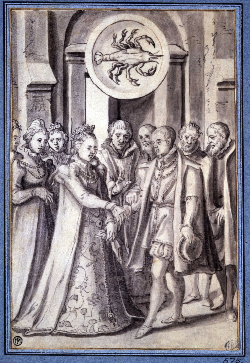 Een huwelijk in de 17e eeuw, onder het teken van kanker door Unknown artist