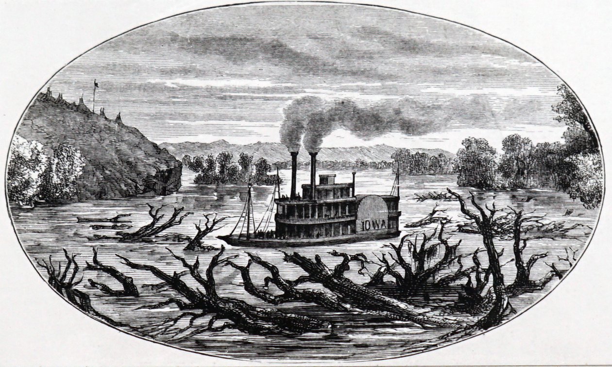 Een raderstoomboot op de bovenloop van de Missouri door Unknown artist
