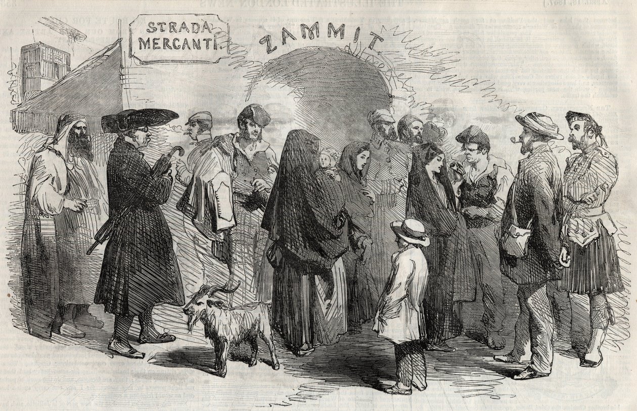 Een straat in Valletta op het eiland Malta in 1857. door Unknown artist