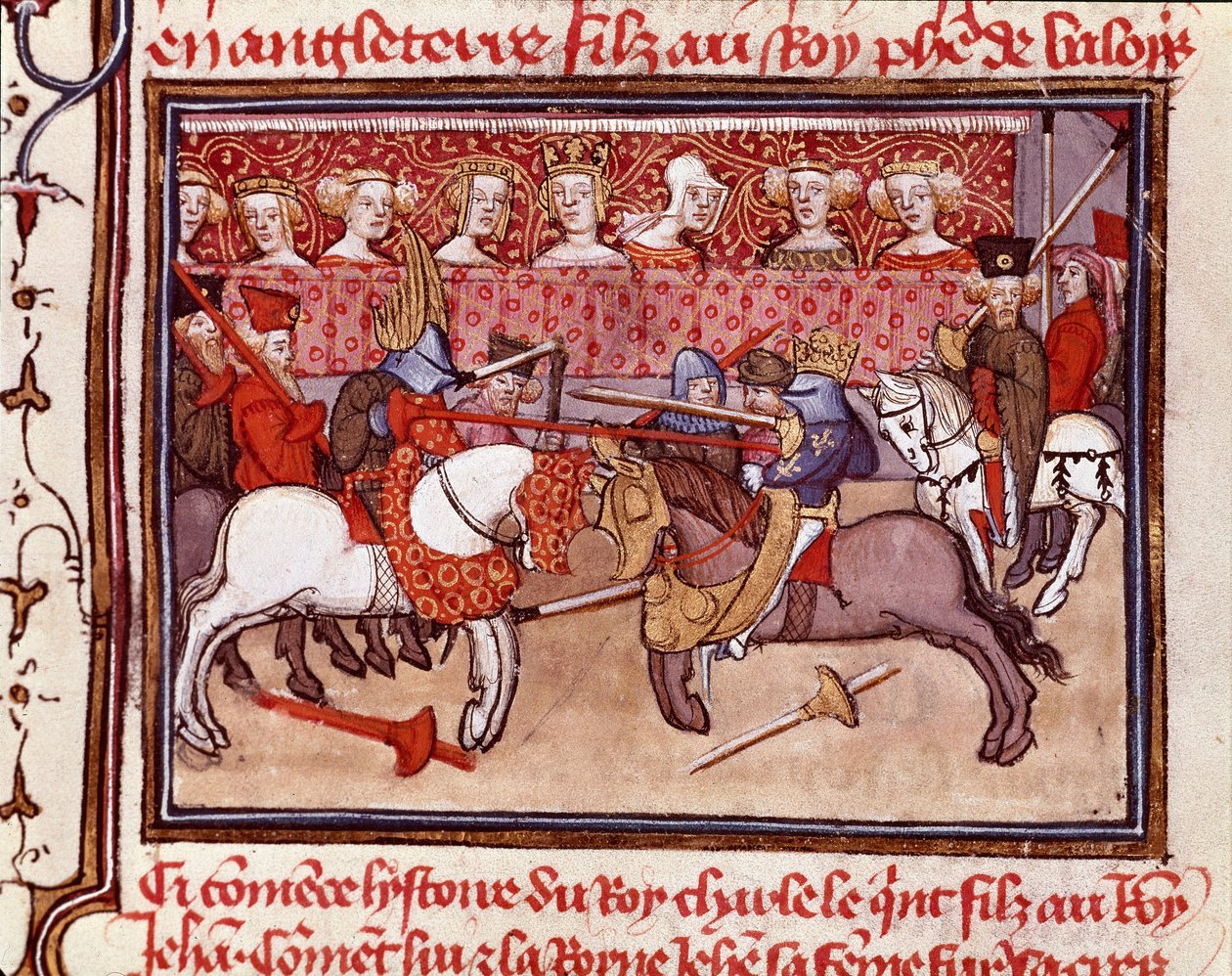 Een toernooi van ridders ten tijde van koning van Frankrijk Karel V (1338-1380). Miniatuur uit 
