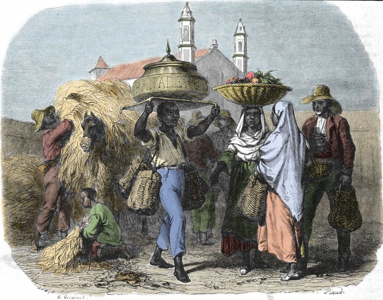 Een reizende broodverkoper in Cuba, gravure uit 1870 door Unknown artist