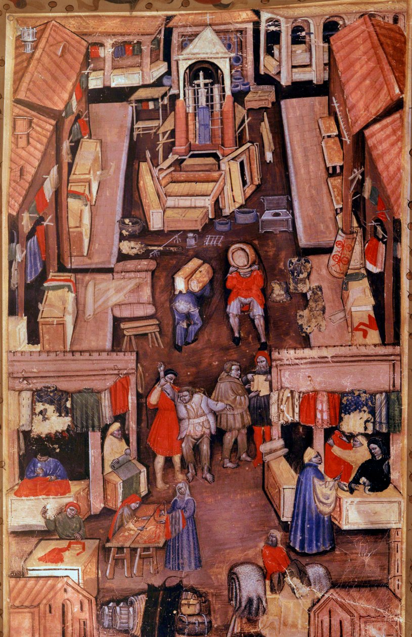 Een wandeling: drapers, kleermakers, kledinghandelaren in een Franse stad door Unknown artist