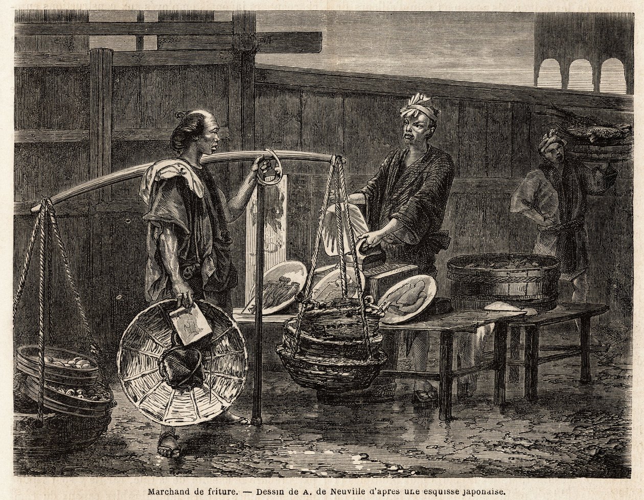Een wandelende frietverkoper door Unknown artist
