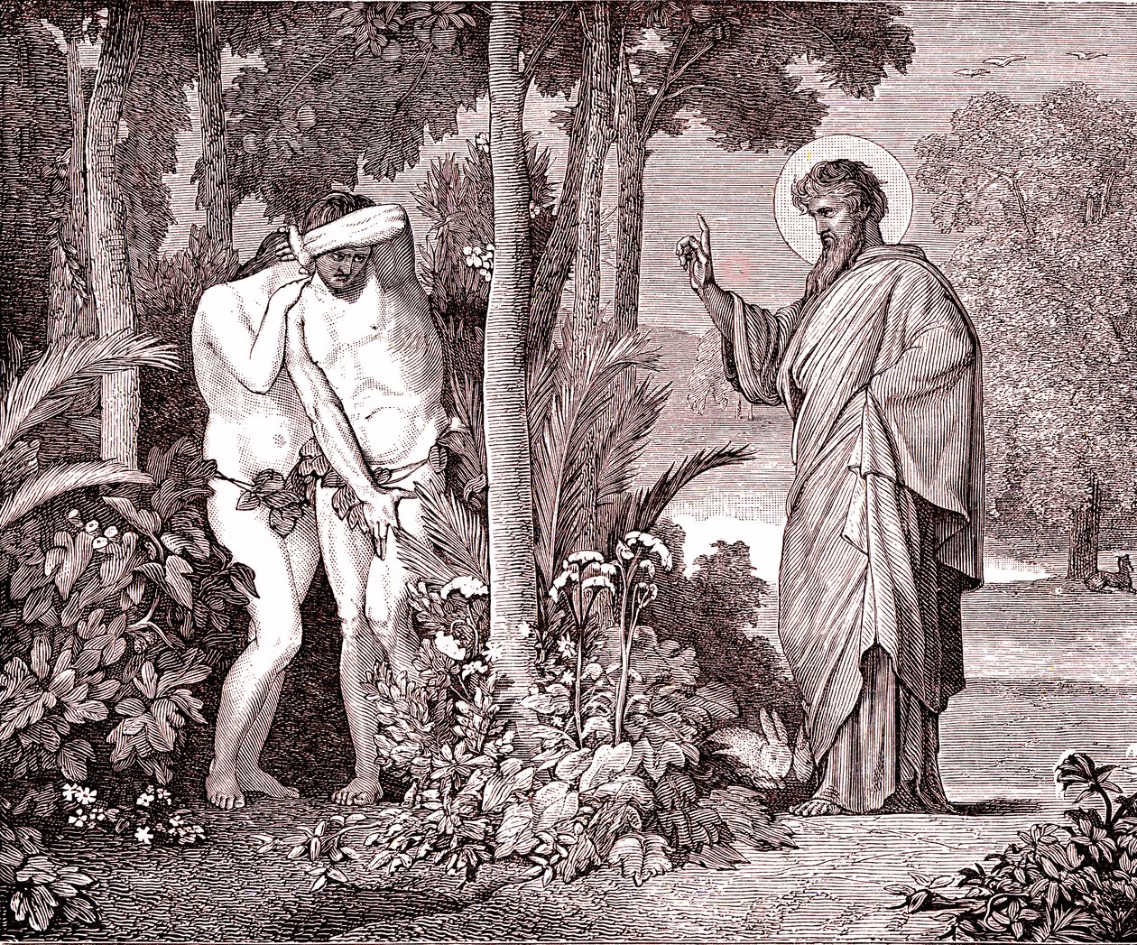 Adam en Eva, facsimile uit het boek van Louis Veuillot 
