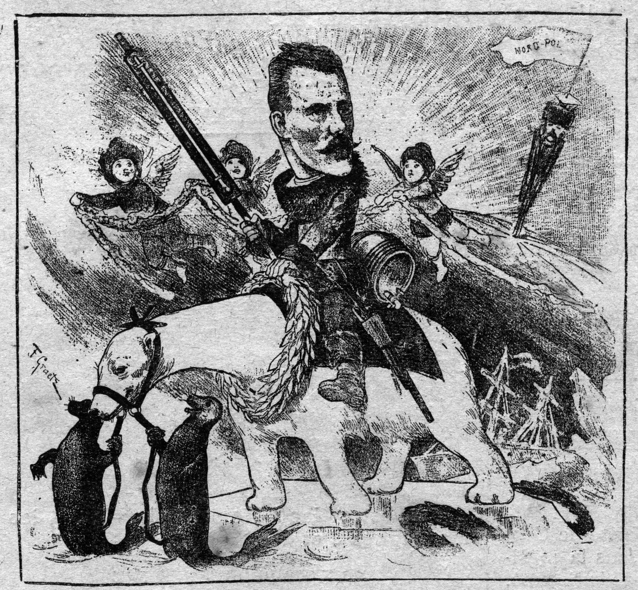 Allegorie op de terugkeer van Fridtjof Nansen (1861-1930) van de noordpool - gravure van 1897 door Unknown artist