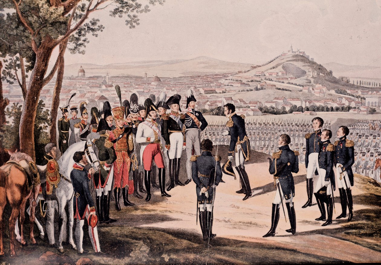 Bondgenoten van Pruisen onder Schwarzenberg verslaan de Fransen onder Marmont/Mortier (gravure) door Unknown artist
