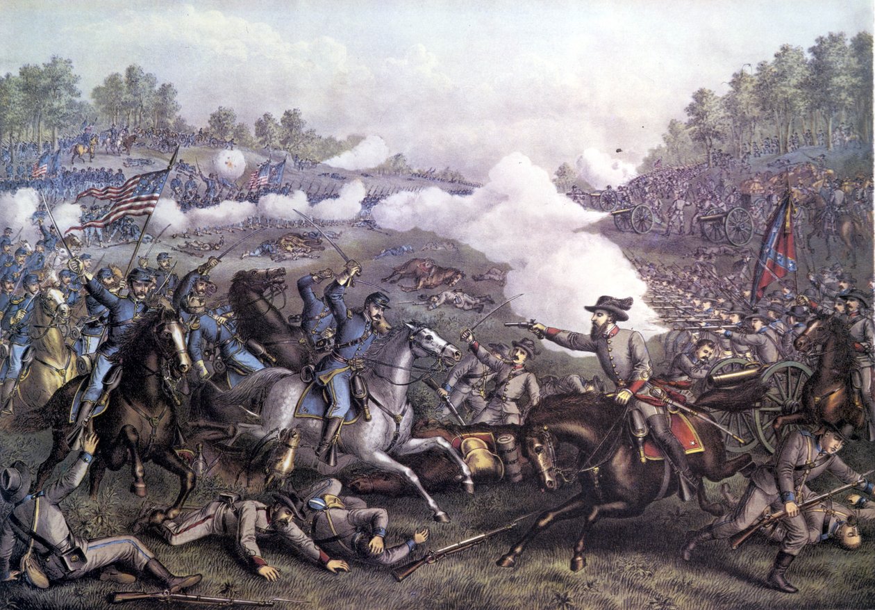 Amerikaanse Burgeroorlog (1861 - 1865): Slag bij Opequon of Derde Slag bij Winchester, Virginia 19 september 1864. Gravure van de 19e eeuw. door Unknown artist