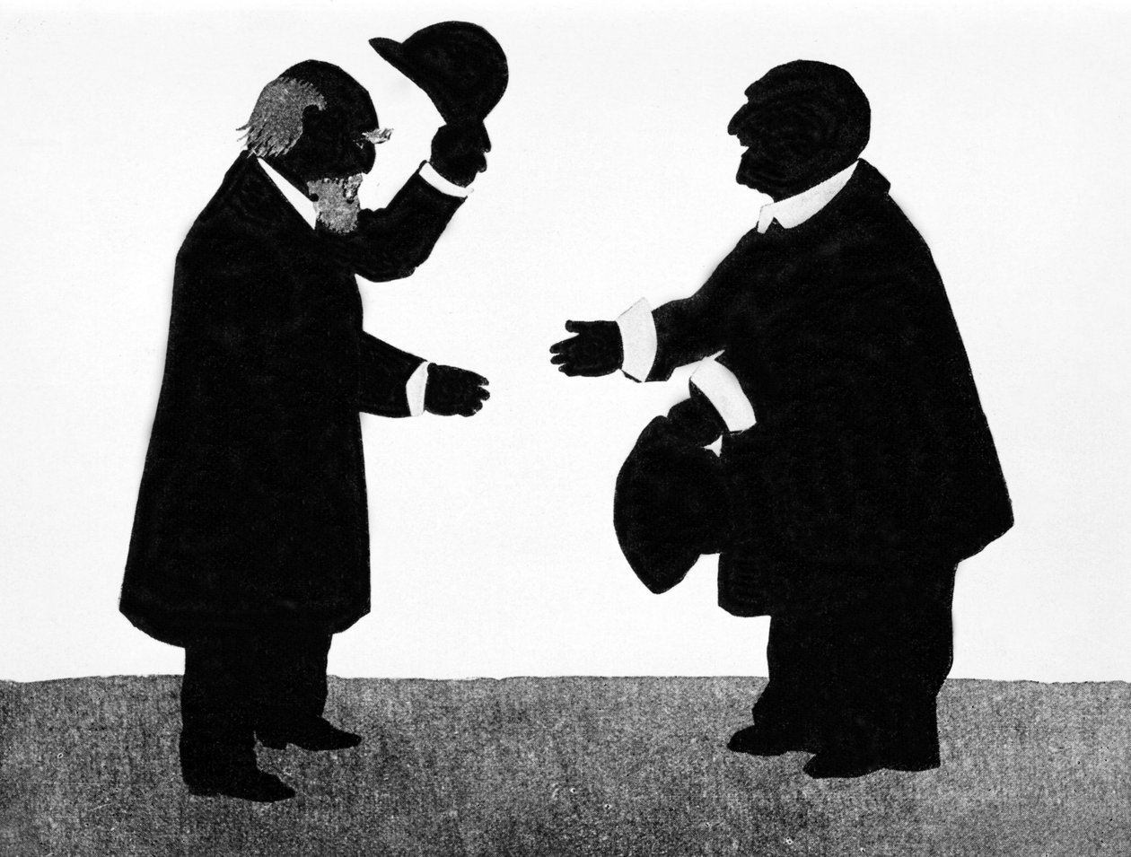 Een ingebeeld ontmoeting tussen Eduard Hanslick (1825 - 1904), Oostenrijkse musicoloog en componist Anton Bruckner (1824 - 1896). Chinese schaduw door Unknown artist