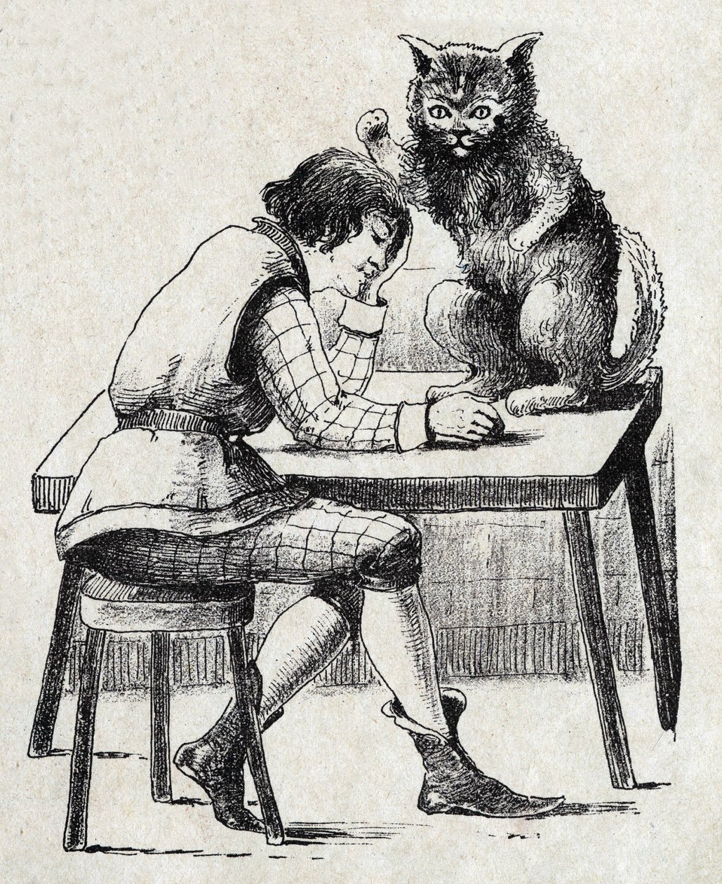 Anonieme illustratie voor "De gelaarsde kat", sprookje door Charles Perrault (1628-1703), Franse schrijver. Beeld Marcel Vagne, Jarville Nancy, ongedateerd (eind 19e eeuw). door Unknown artist