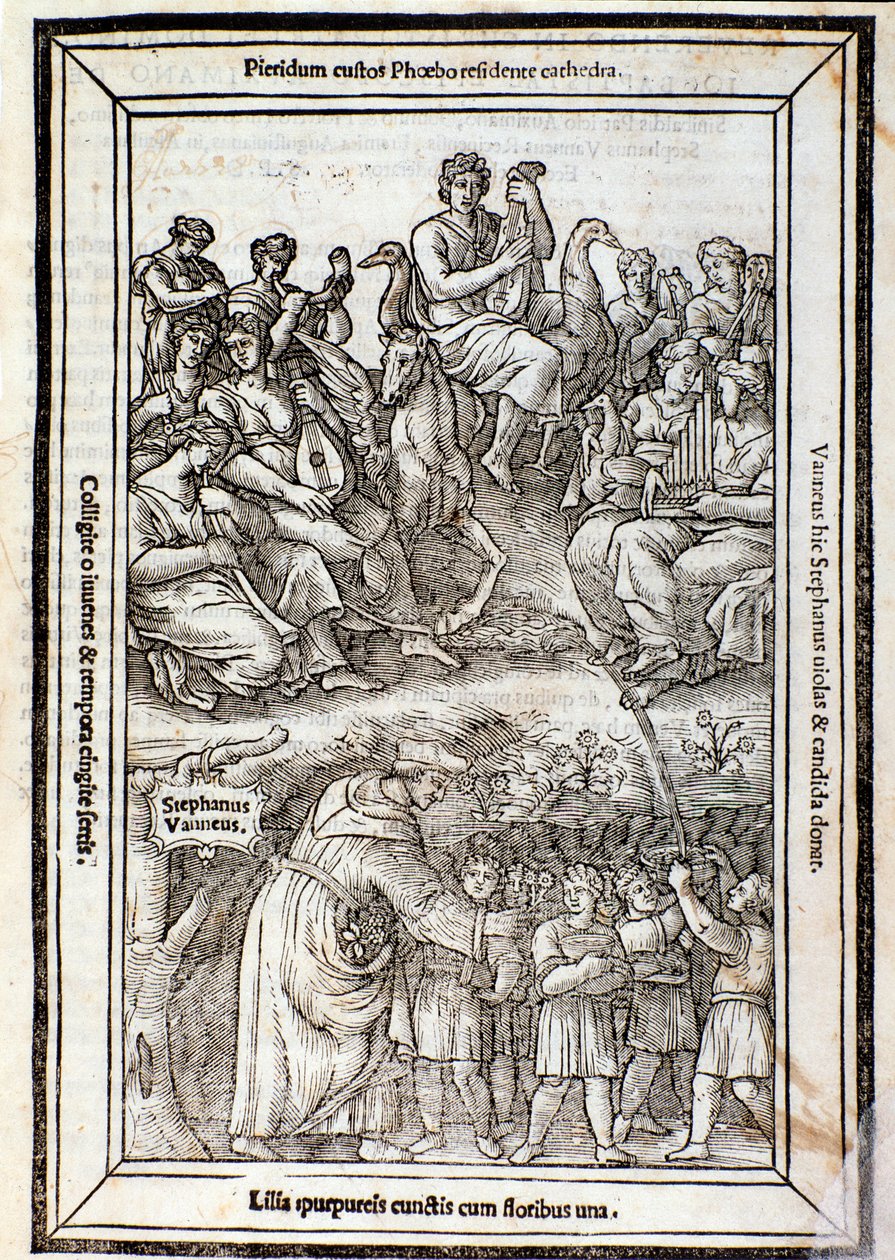 Apollo en de Muzen. Pagina uit Recanetum de musica aurea door Unknown artist