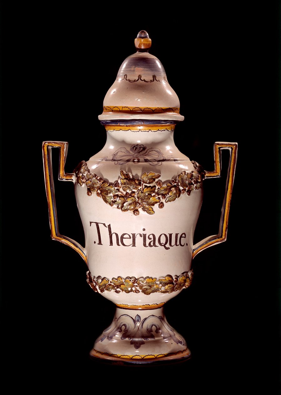 Apothekerspot met theriak, een oud middel tegen beten van wilde bieten. 17e eeuw Macon, Hotel Dieu door Unknown artist