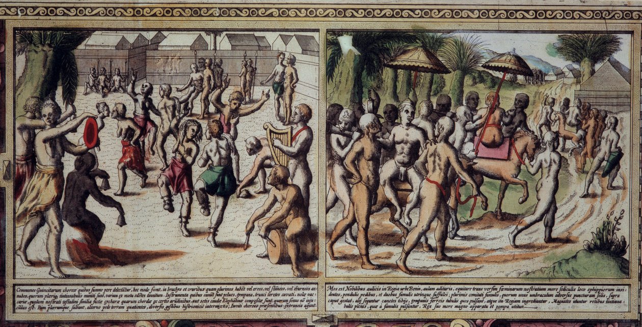 Dans van de inheemsen (detail van de kaart van Guinee door Luis Texeira, 17e eeuw) door Unknown artist