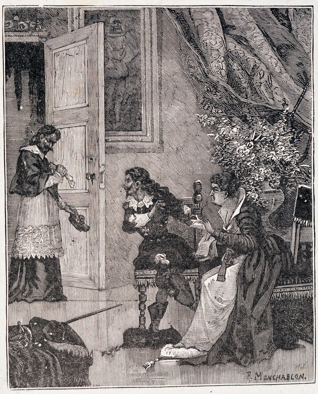 Op het moment dat Marie de Medicis haar zaak bepleitte, kwam de kardinaal binnen (Journee des dupes), een illustratie in 