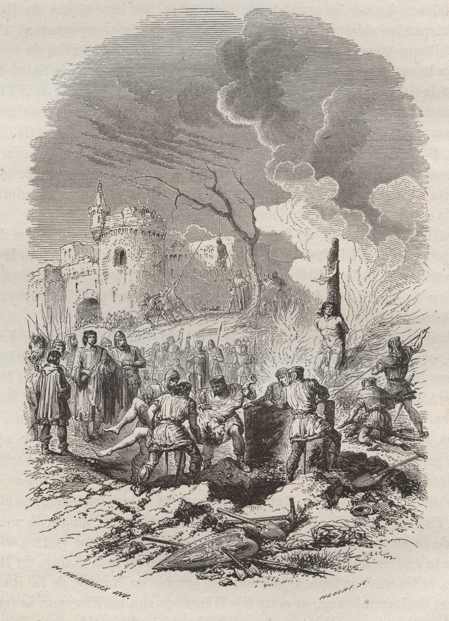 Boudewijn V, graaf van Vlaanderen (1012-1067) herstelt de orde in zijn staten - Gravure uit 1868 in 