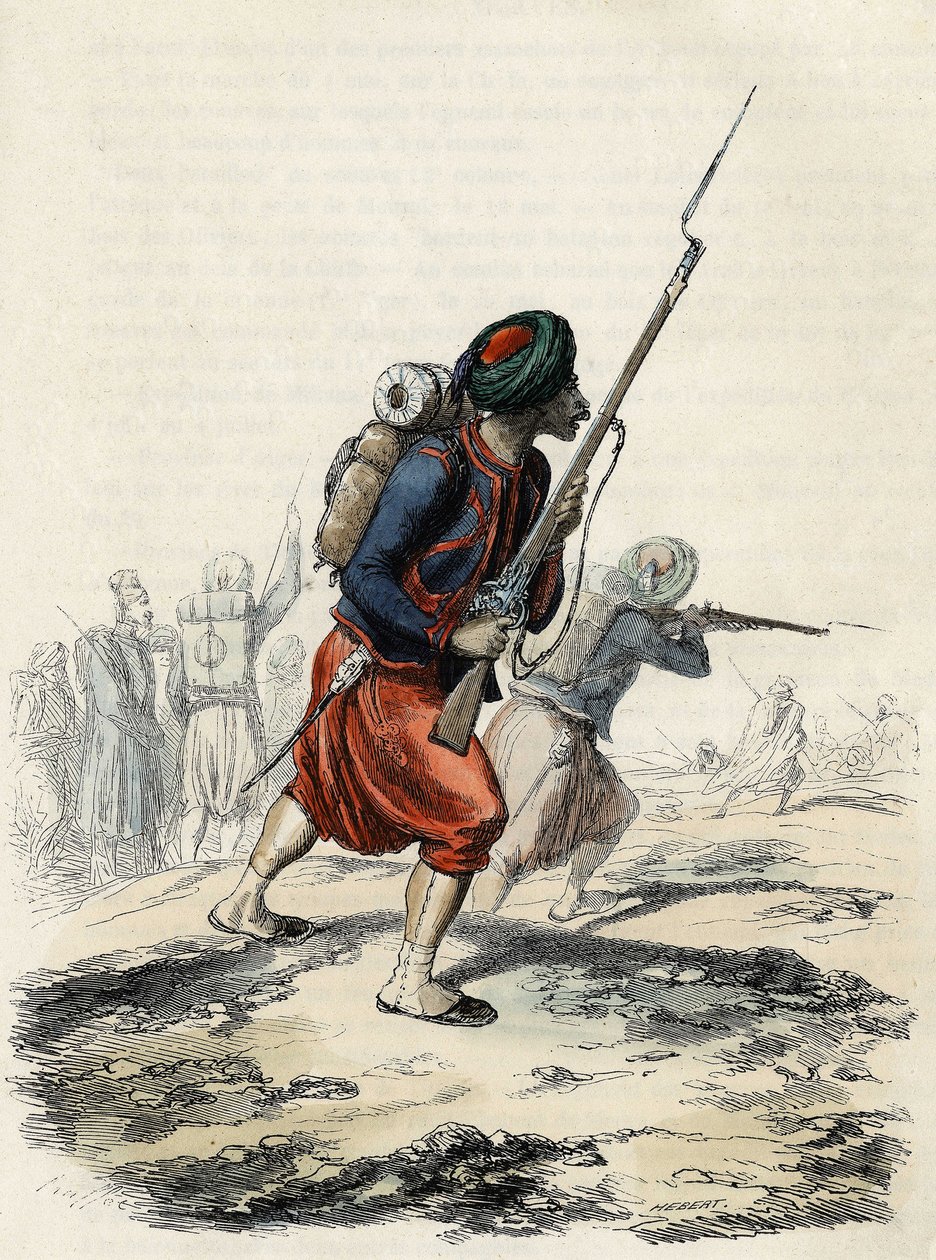 Bataljon van Zouaven van het Franse leger, bestaande uit inboorlingen, gevormd door Generaal Clausel in 1830 voor de expeditie van het Atlasgebergte naar Algerije, in 