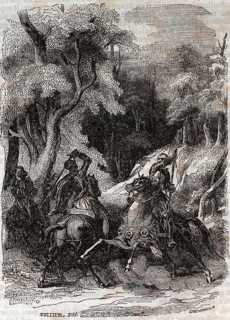 Slag tussen Roland en Ferragus - gravure van 1851 uit 