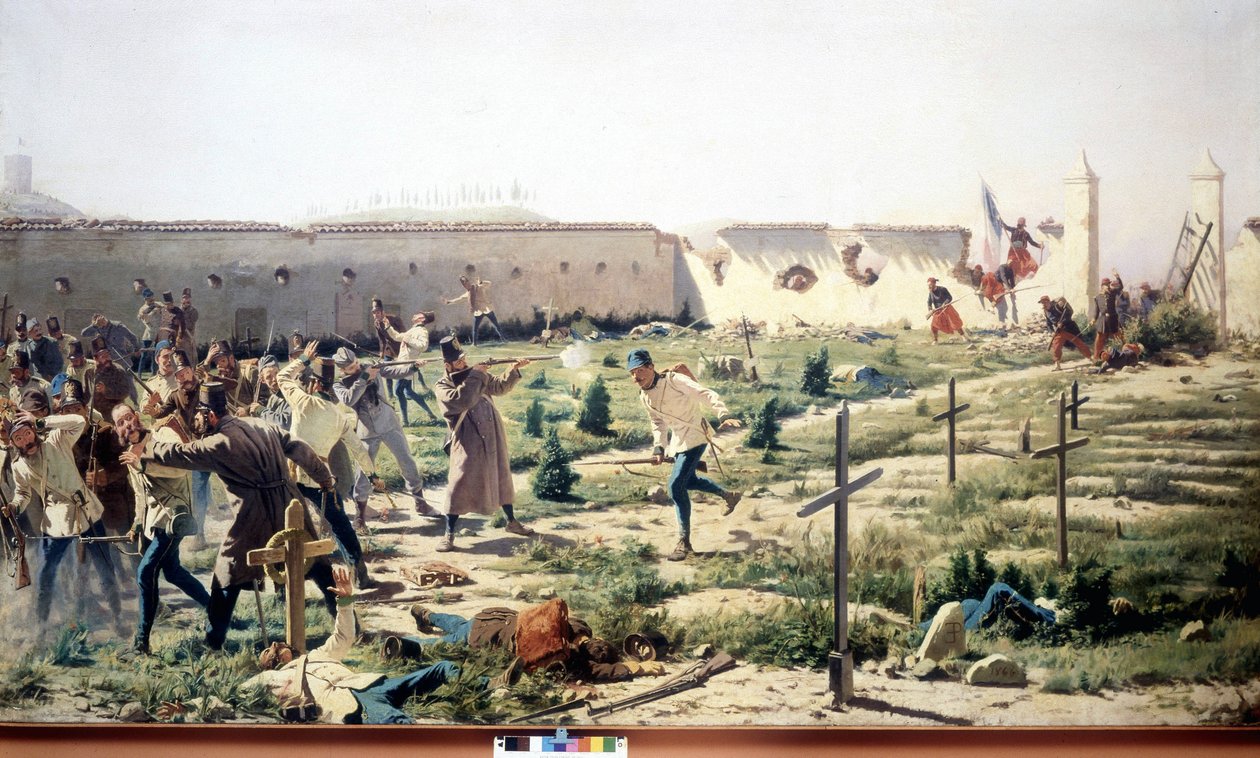 Slag bij Solferino, Lombardije, tussen de Frans-Sardijnse en Oostenrijkse legers op 24 juni 1859. Museo del Risorgimento. Milaan door Unknown artist