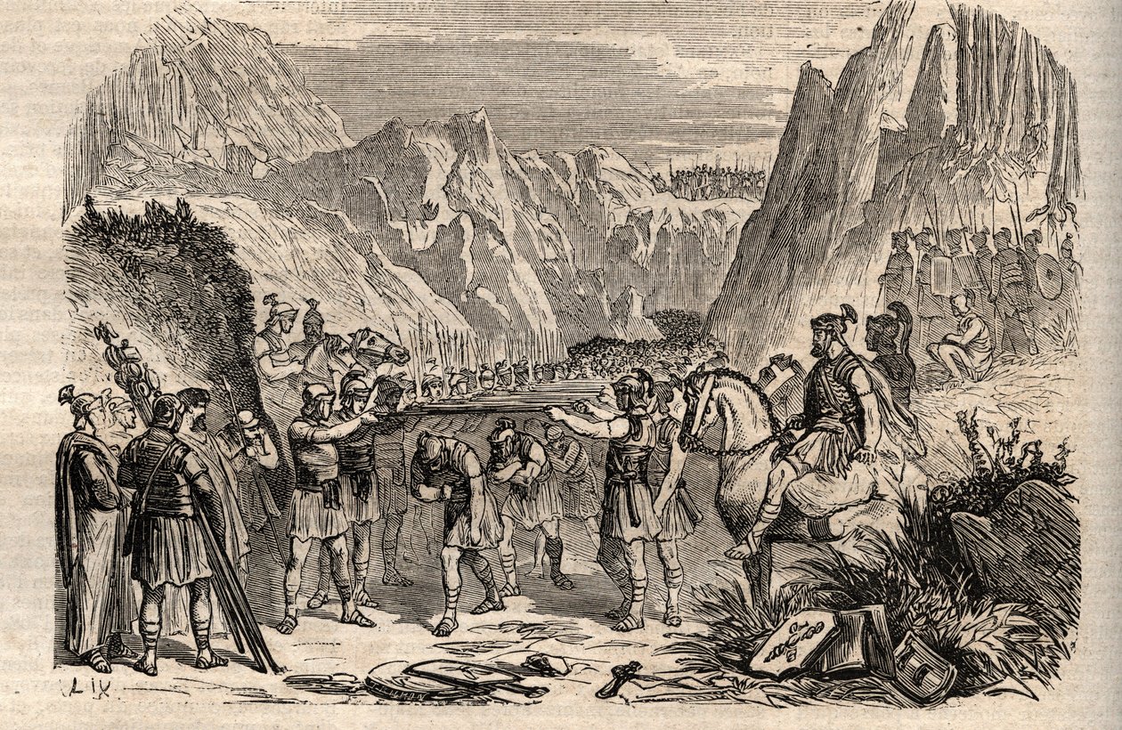 Slag bij de Caudijnse Forks - Slag bij de Caudijnse Forks (Furculae Caudinae) - 321 v.Chr. tussen de Romeinen en de Samnieten tijdens de Tweede Samnitische Oorlog - Tweede Samnitische Oorlog, Slag bij de Caudijnse Forks in 321 v.Chr., het Romeinse Leger va door Unknown artist
