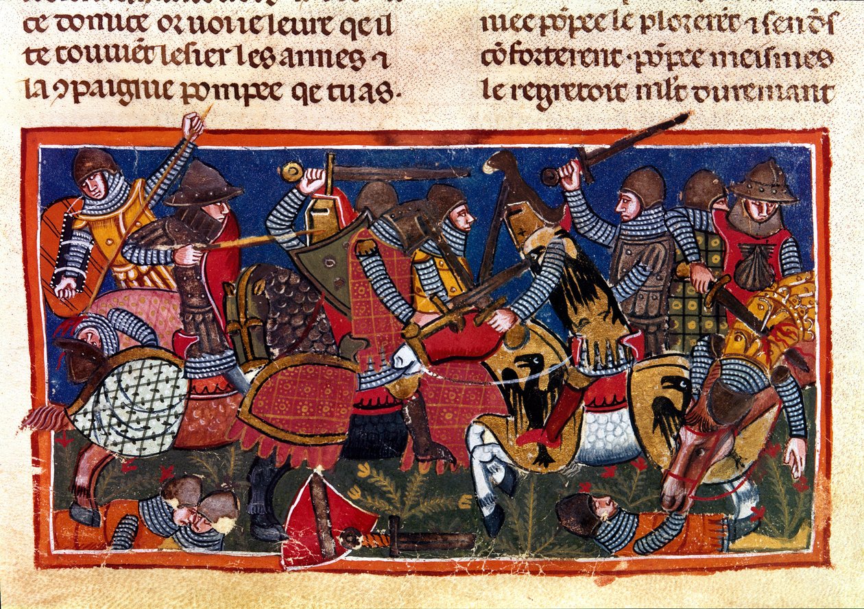 Slagveld Miniatuur uit een Frans codex op perkament 