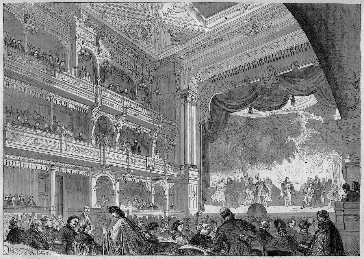 Berlijn, zicht op de nieuwe zaal van het Wallner Theater herbouwd in 1865. In 