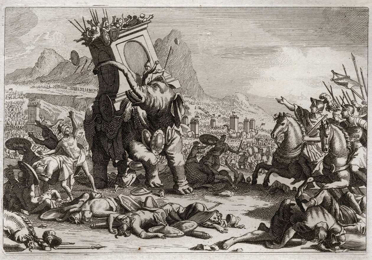 Royaumont Bijbel, Oude Testament: Moed van Eleazar. De Seleucidische koning Antiochos V Eupator, zoon van de goddeloze Antiochos IV Epifanes (175-164 v.Chr.), vocht na de dood van zijn vader tegen Judas Makkabeüs. Buitengewone actie van Eleazar. door Unknown artist