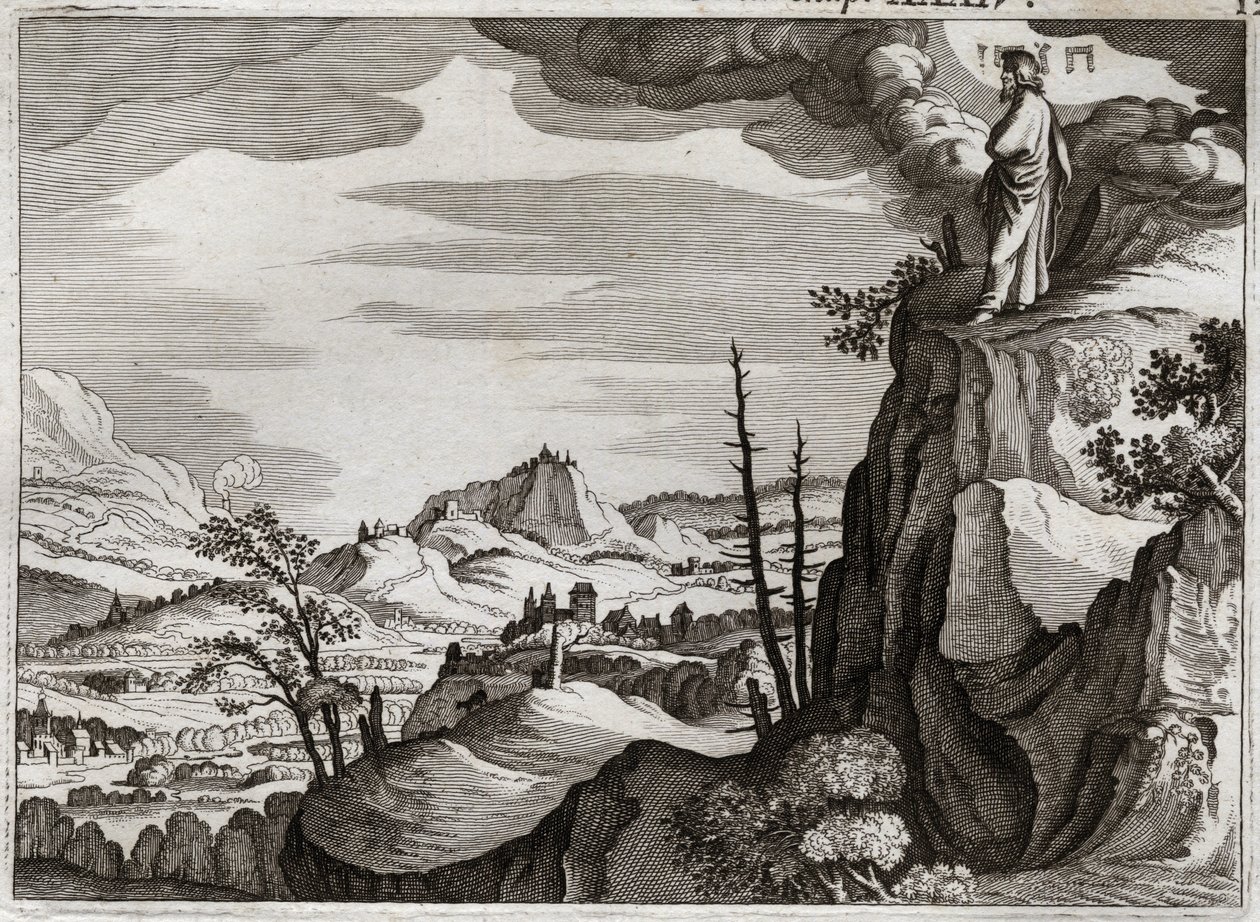 Bijbel van Royaumont, Oude Testament: De dood van Mozes. God toont Mozes het land Kanaän vanaf de top van de berg Nebo, waar hij sterft. Illustratie uit 1811. door Unknown artist