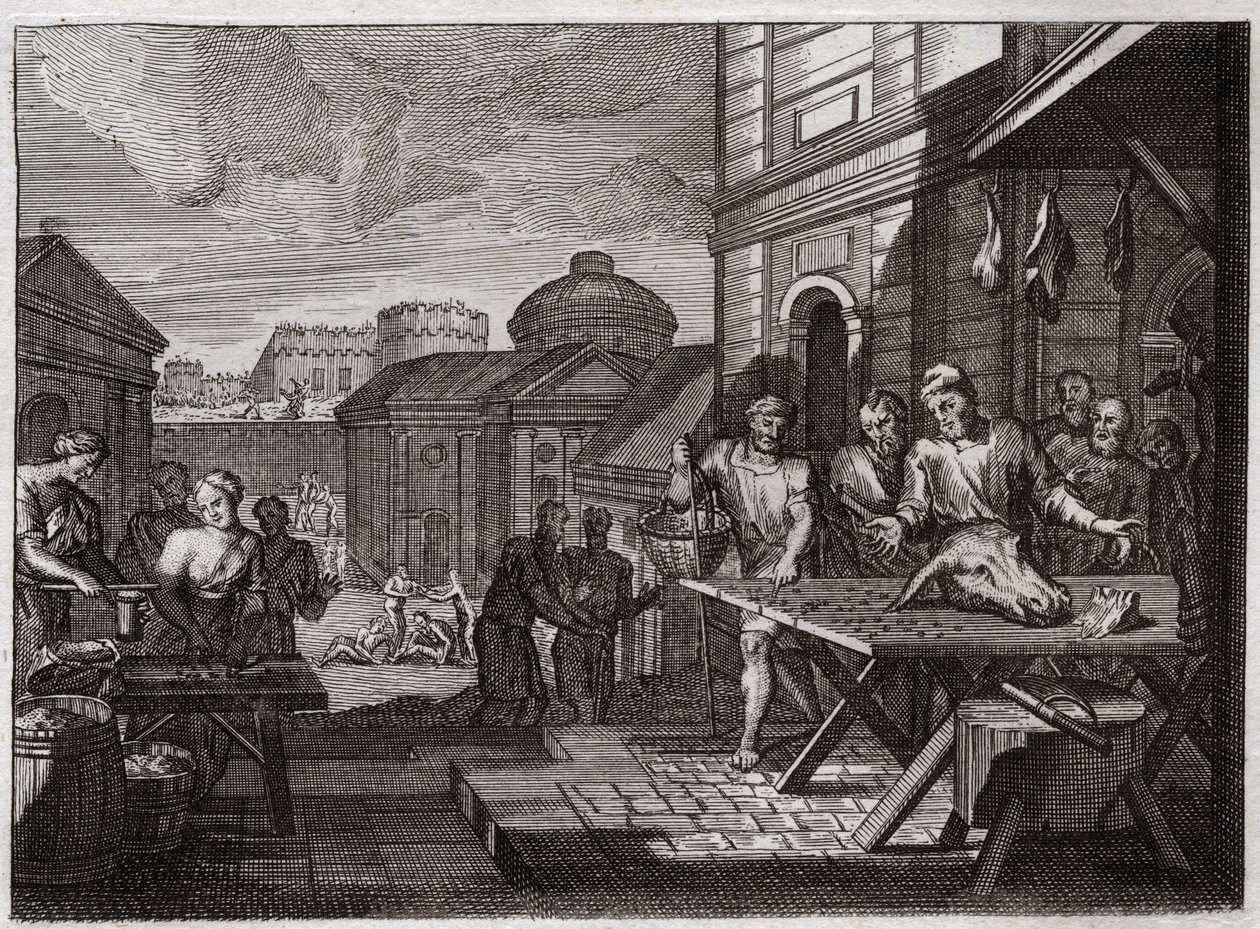 Bijbel van Royaumont, Oude Testament: Belegering van Samaria. De koning van Syrië belegerde de stad Samaria en bracht het tot een verschrikkelijke hongersnood. Illustratie uit 1811. door Unknown artist