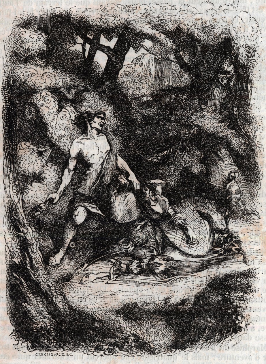 Bradamante verslagen door een reus - gravure van 1851 uit 