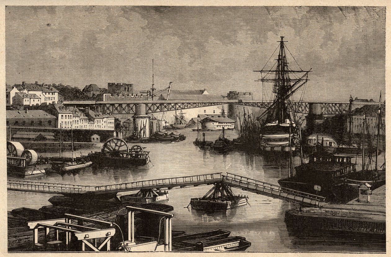 Brest - De militaire haven - Finistère - Bretagne - gravure in 