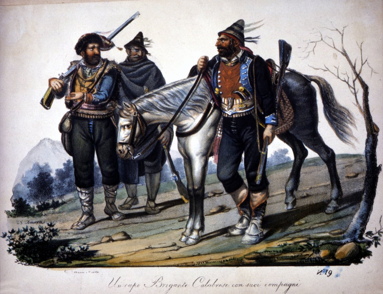 Banditisme in Calabrië, Italië, gravure uit de 19e eeuw door Unknown artist