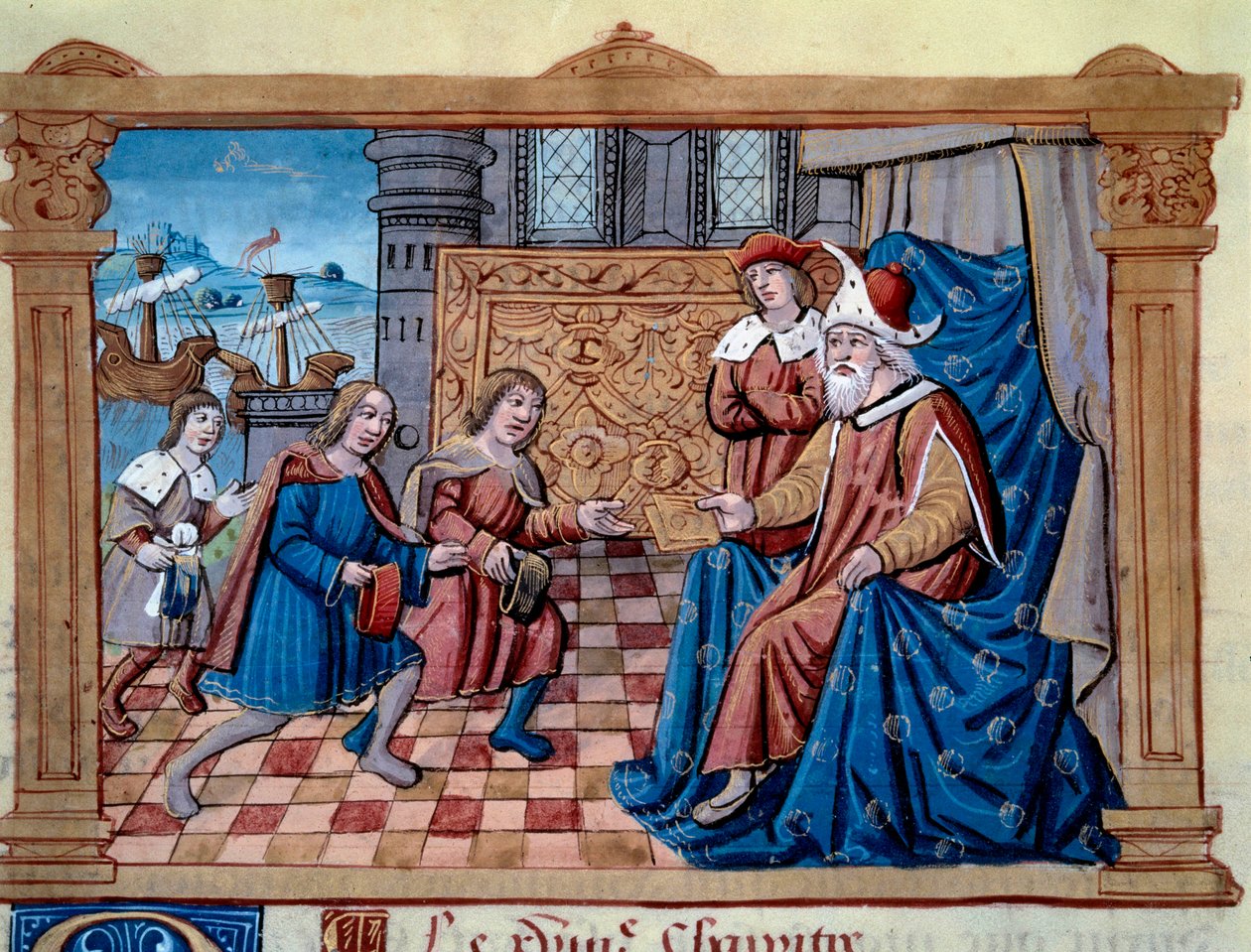 Broers Nicolo en Matteo Polo, vader en oom van de jonge Marco Polo, ontvangen aan het hof van Qubilai Khan door Unknown artist