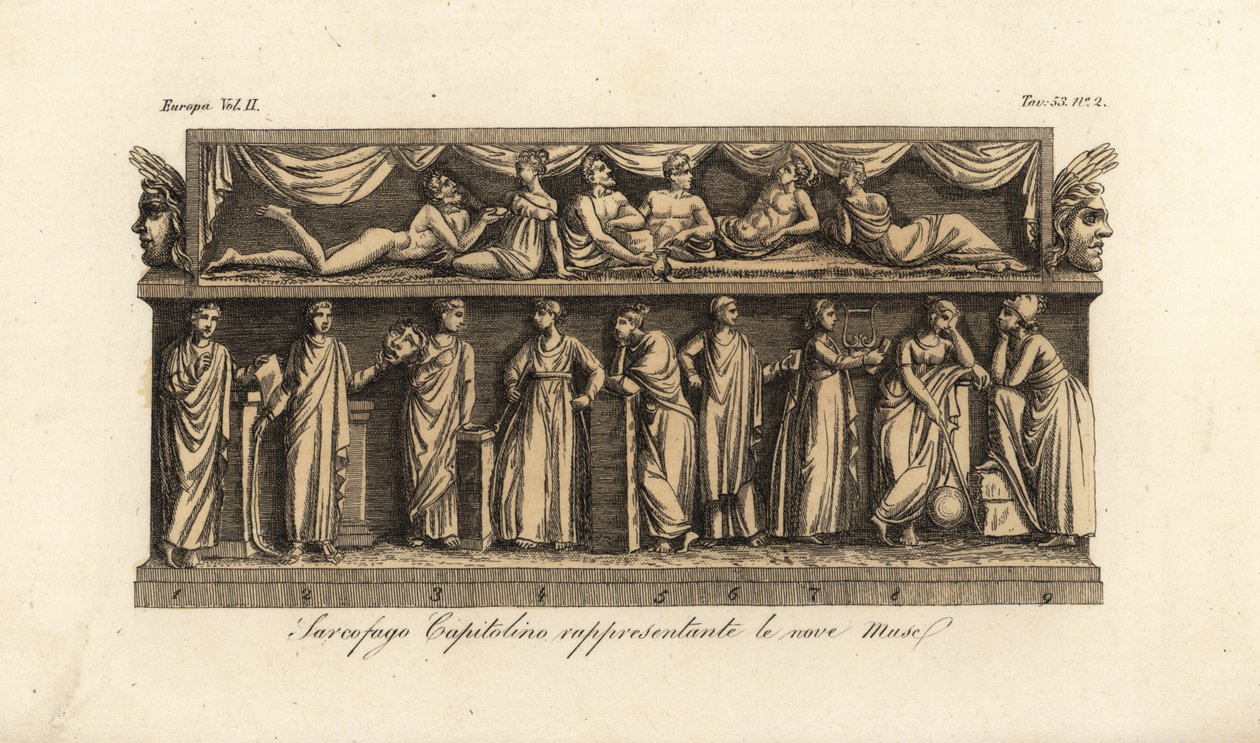 Capitolijnse sarcofaag bas-reliëf met de negen muzen door Unknown artist