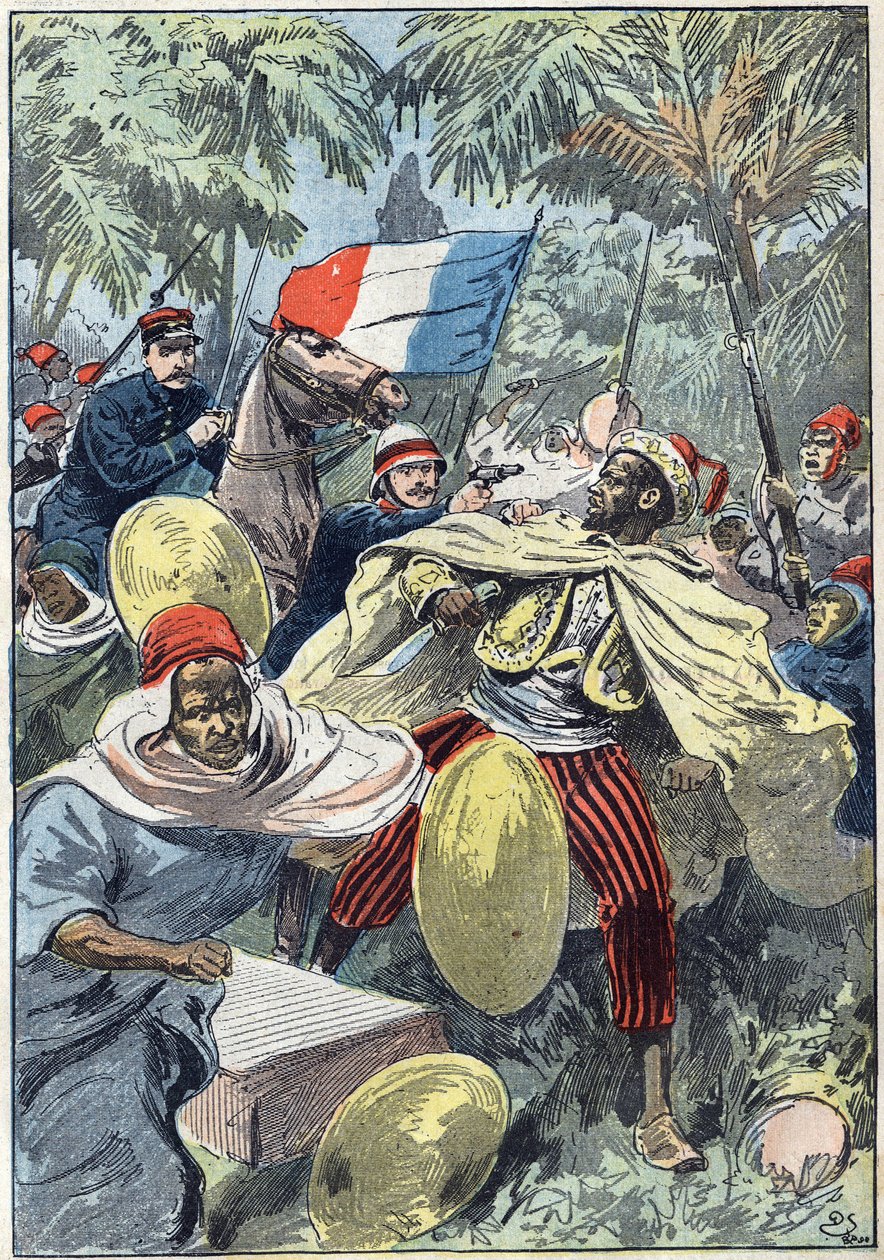 Gevangenneming van Samory Toure (circa 1830-1900), Soedanese leider en tegenstander van de Franse kolonisatie in Afrika, door kapitein Gouraud en luitenant Jacquin. Soedan door Unknown artist