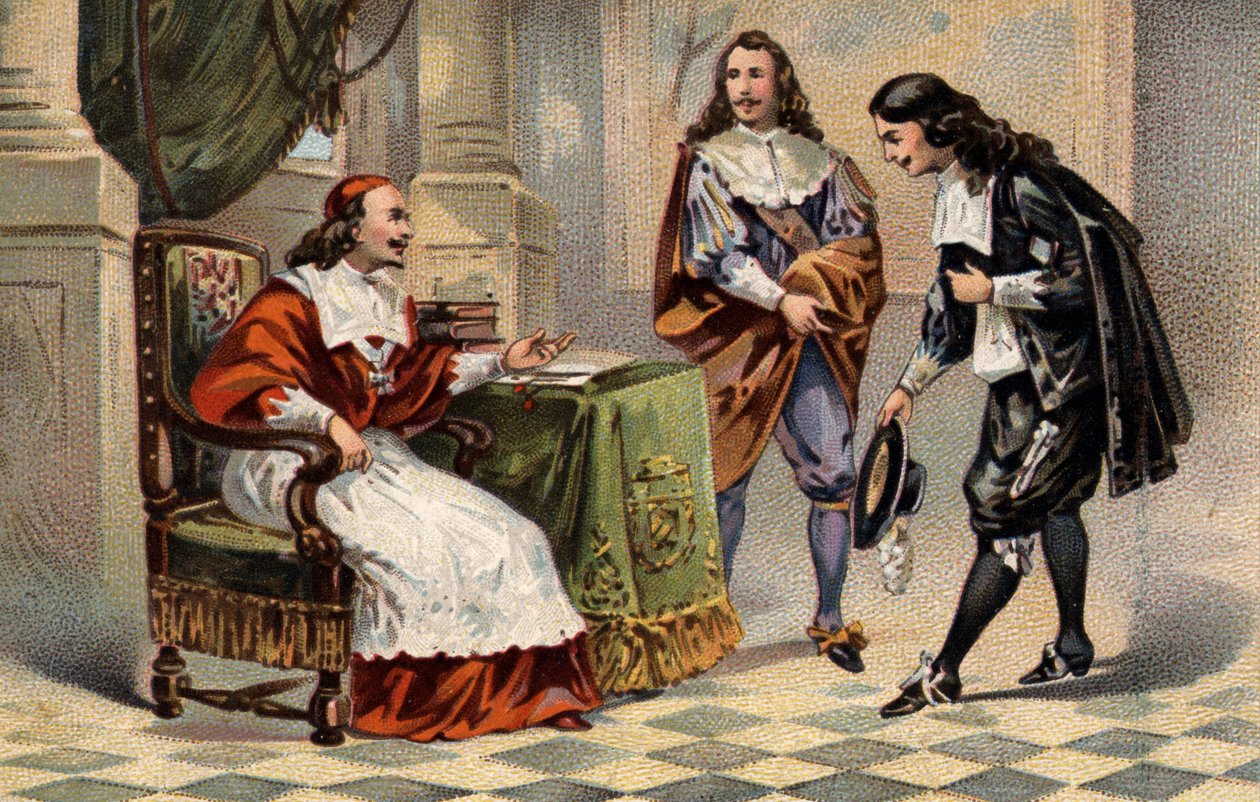 Kardinaal Jules Mazarin (Giulio Raimondo Mazzarino of Mazarino) (1602-1661) ontving Jean-Baptiste Colbert (1619-1683) door Unknown artist