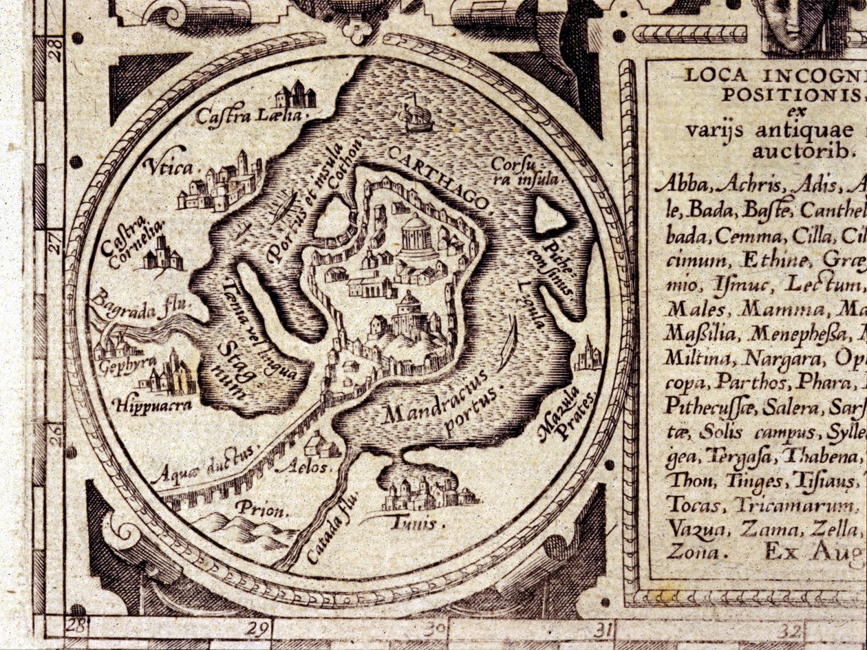 Carthago uitzicht op de Golf van Tunis in een 17e-eeuwse historische atlas door Unknown artist