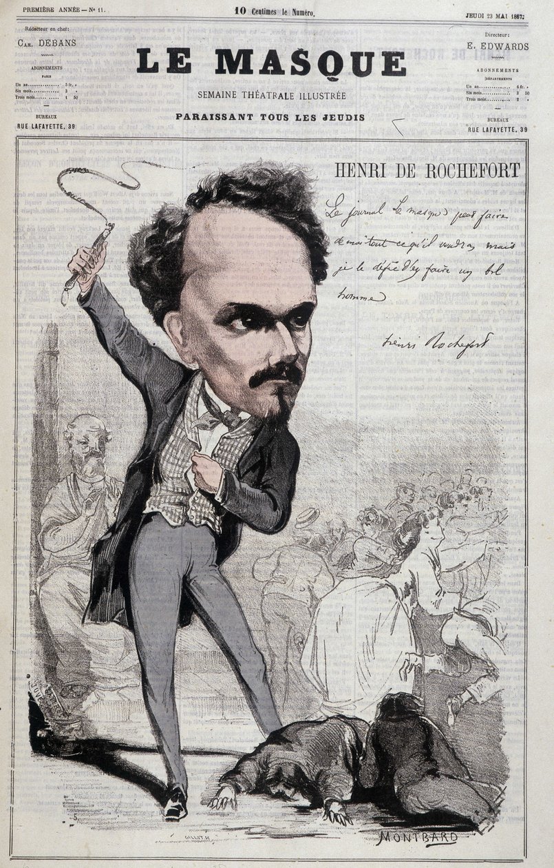 Cartoon van Henri de Rochefort (1831-1913), Franse journalist en politicus die republikeinse standpunten vertoonde vijandig tegenover het ergste. in 