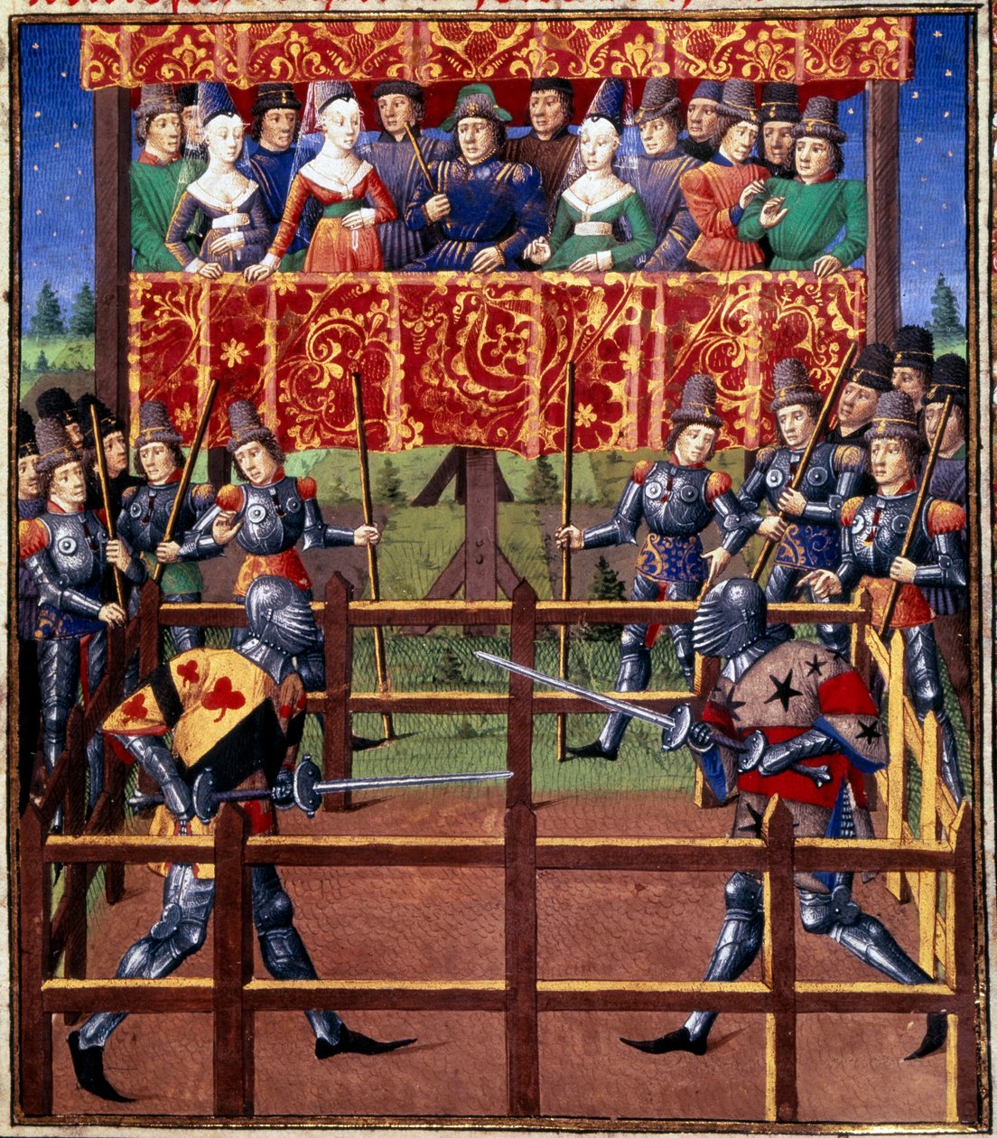 Ceremonies en ordinanties als onderpand van de strijd: duel in gesloten veld tussen twee ridders door Unknown artist