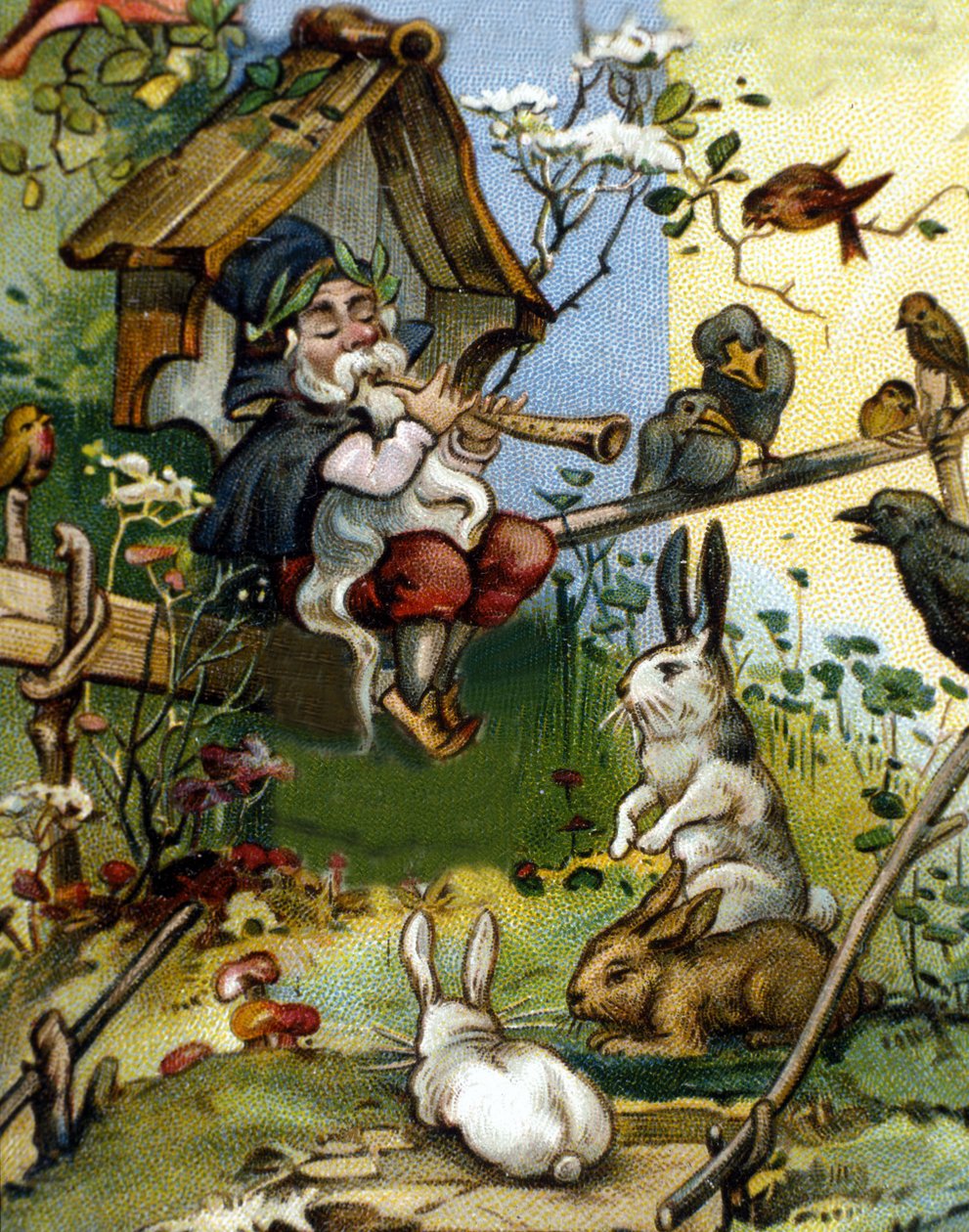 Karakter van de dwerg of farfadet fluitspeler. 19e eeuwse chromolithografie. door Unknown artist