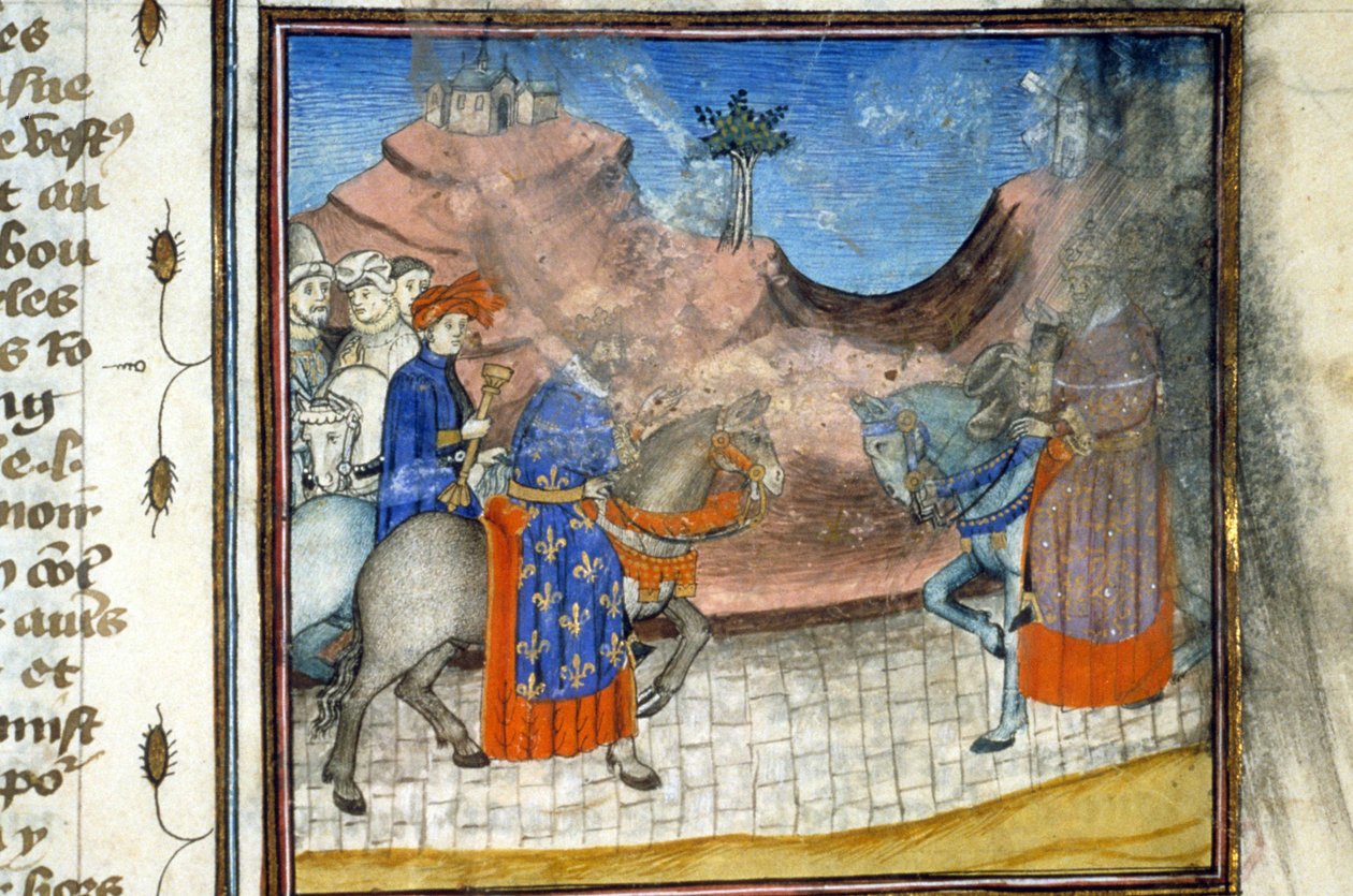 Karel VI. Miniatuur (512, 452r): Verzoek om toestemming aan de Gemeentelijke Bibliotheek van Toulouse (tel: 05 62 27 66 66) door Unknown artist