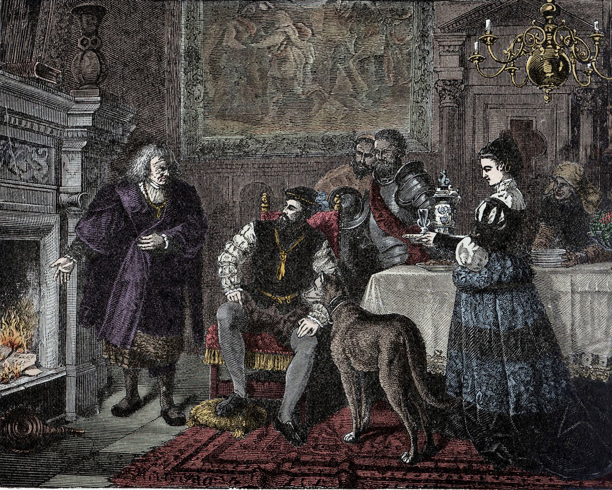 Karel V bij Fugger - Karel V (1500-1558) (Karel van Habsburg) ontvangt van de bankier Jacob Fugger genaamd de Rijke (1459-1525) in Augsburg (Duitsland) door Unknown artist