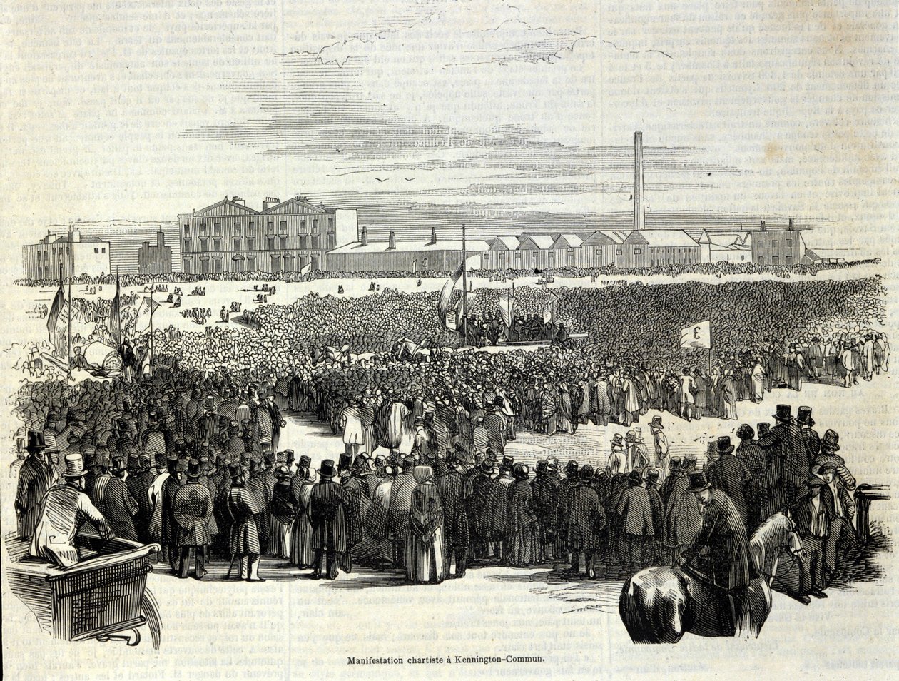 Chartistische Demonstratie in Kennington Common: het is een arbeiderspolitieke beweging voorloper van het socialisme, Gravure uit 1848 door Unknown artist