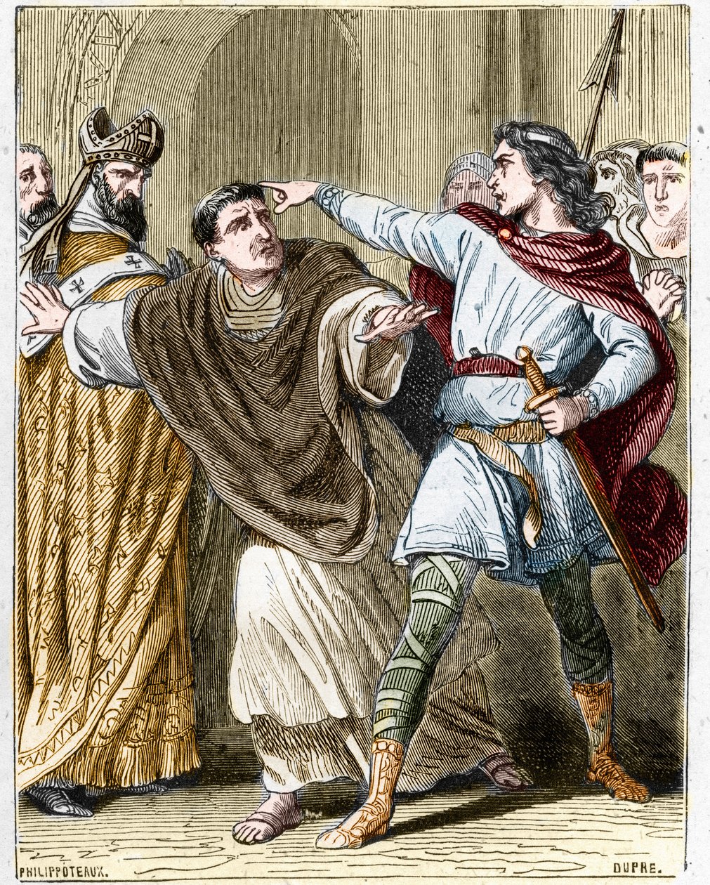 Childerik II, koning van de Franken van 670 tot 673 liet de bisschop Sint Leger (616-675) opsluiten in de Abdij van Luxeuil. door Unknown artist