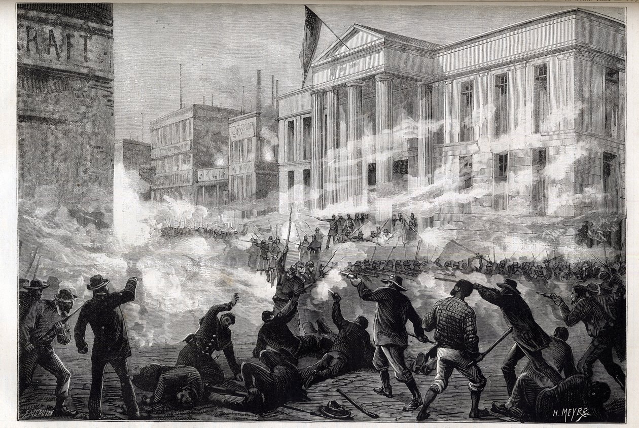 Cincinnati Courthouse rellen van 1884 - een rel begon na een juryvonnis van doodslag na een berucht moordproces, 28 maart 1884 door Unknown artist