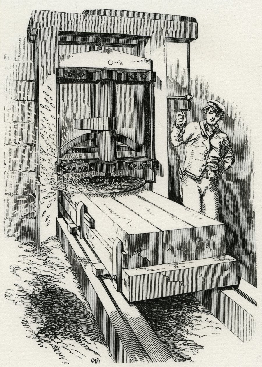 Cirkelvormige schaafmachine gebruikt tijdens de bouw van het Crystal Palace, Londen door Unknown artist