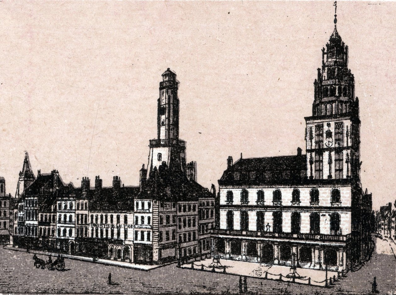 Stad Calais: oude vuurtoren en stadhuis in 
