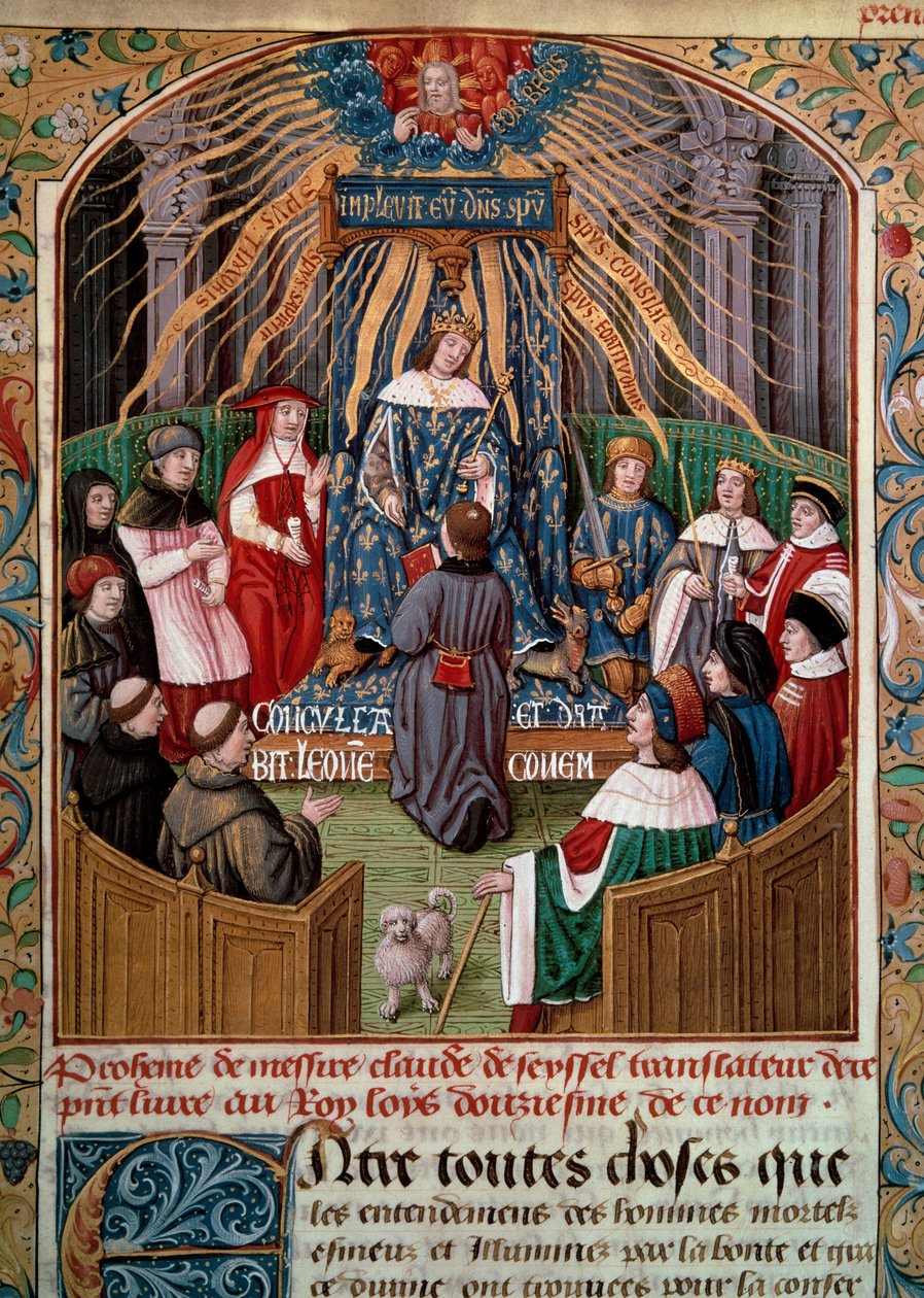 Claude de Seyssel (overleden 1520) biedt zijn boek aan koning Lodewijk XII (1462-1515) Miniatuur uit Claude de Seyssel
